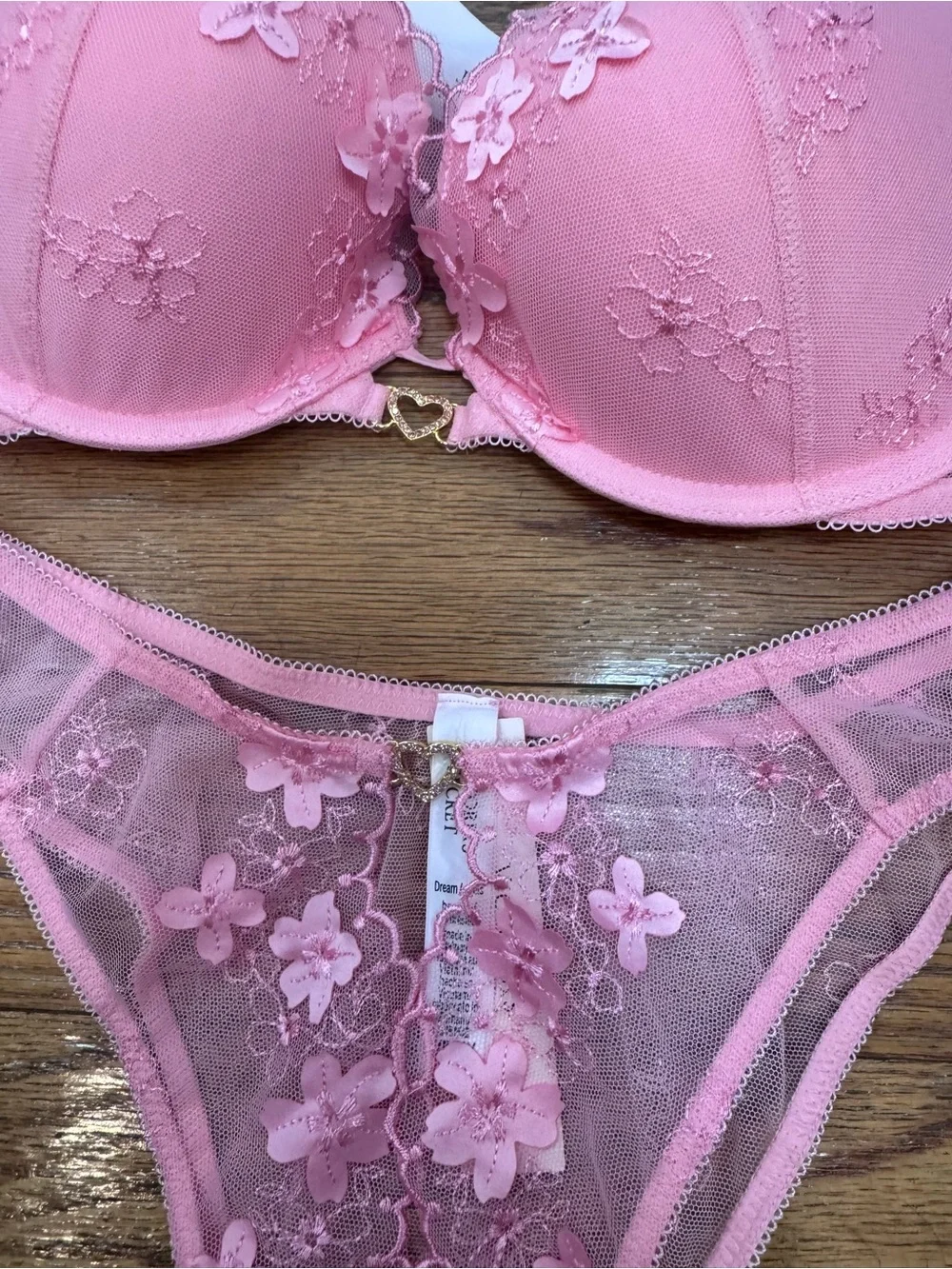 Victoria's Secret Pink Floral Lace Bra and Thong Set
